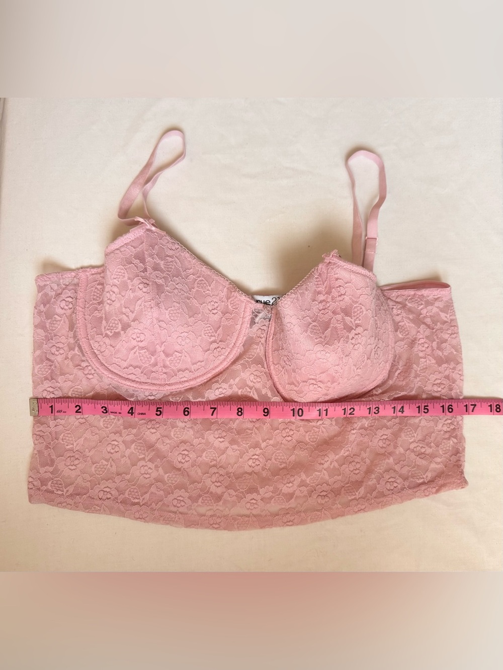 Rue21 Pink Lace Longline Bralette Crop Top Underwire Bow Detail Size XL